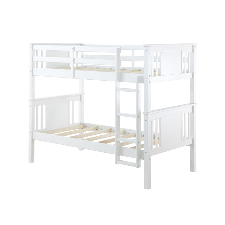 Wooden Twin over Twin Bunk Bed with Slats Wood Dylan -  White