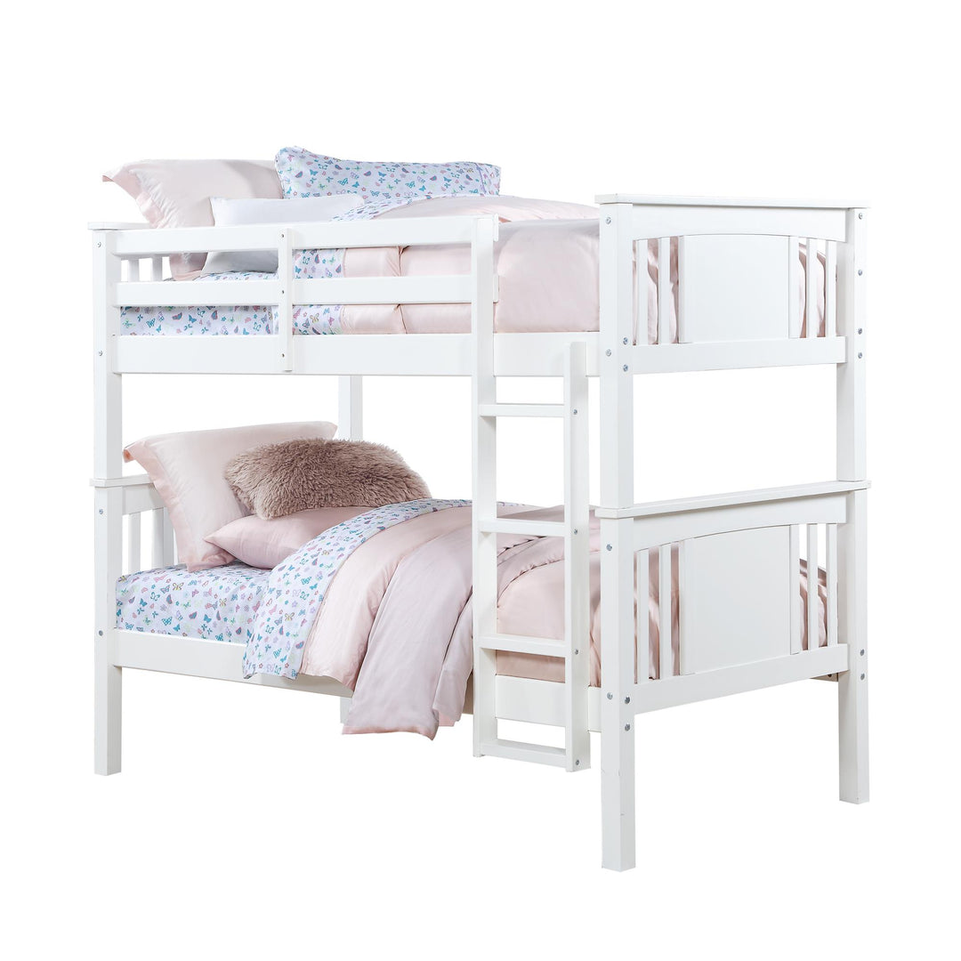 Dylan with Slats Wood Wooden Twin over Twin Bunk Bed -  White