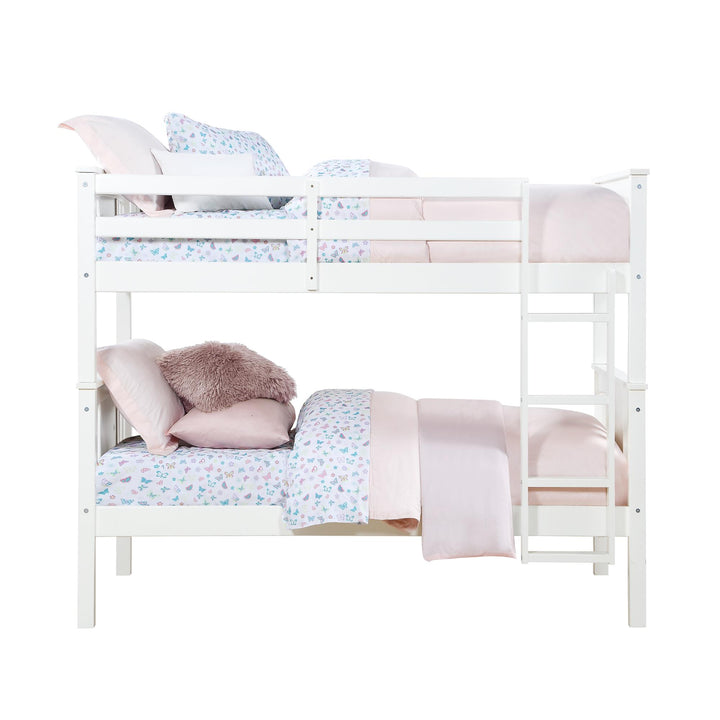 Dylan Wooden Twin over Twin Bunk Bed with Slats Wood -  White