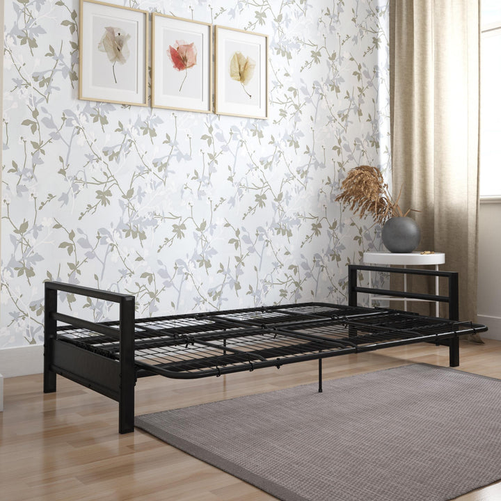 Miles Metal Futon Frame with Metal Mesh and Retainer Clips - Black