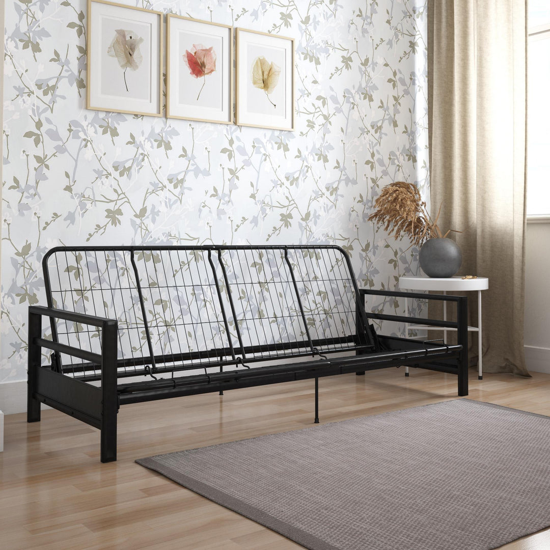 Miles Metal Futon Frame with Metal Mesh and Retainer Clips - Black