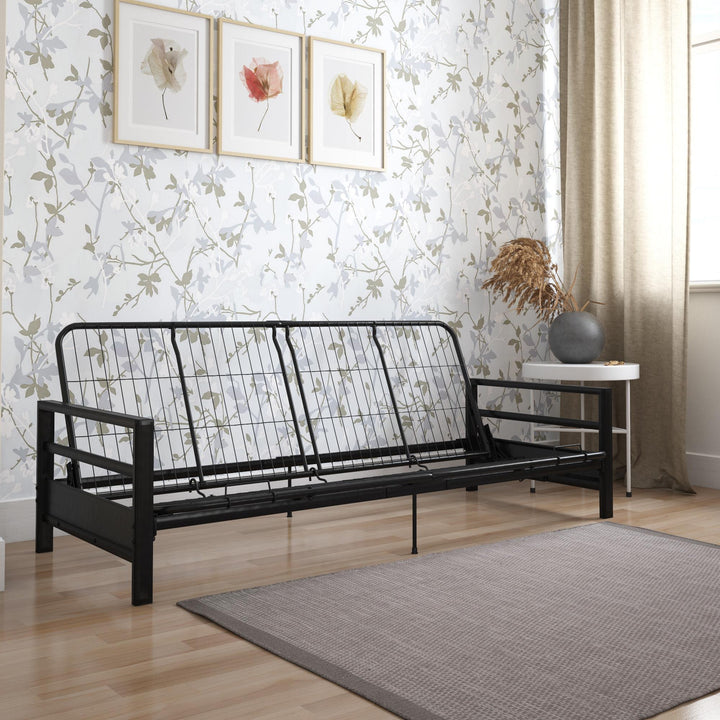 Miles Metal Futon Frame with Metal Mesh and Retainer Clips - Black