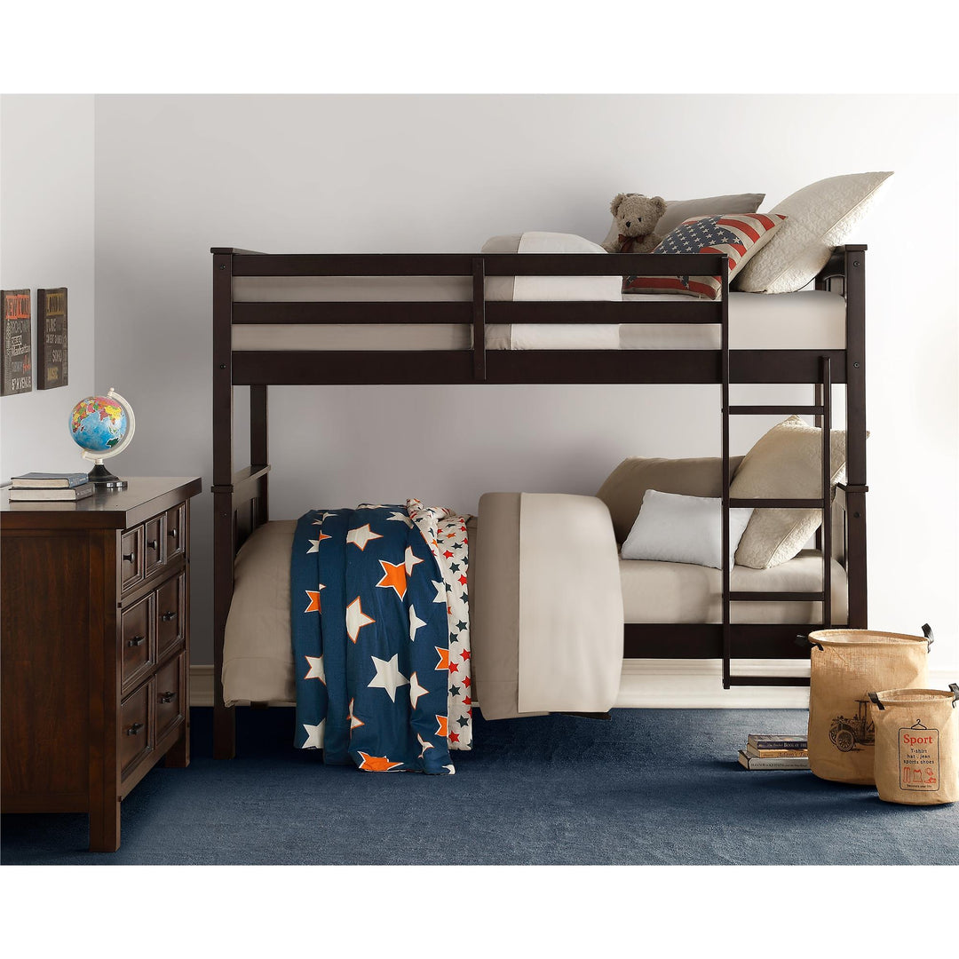 Dylan Wooden Twin over Twin Bunk Bed with Wood Slats -  Espresso