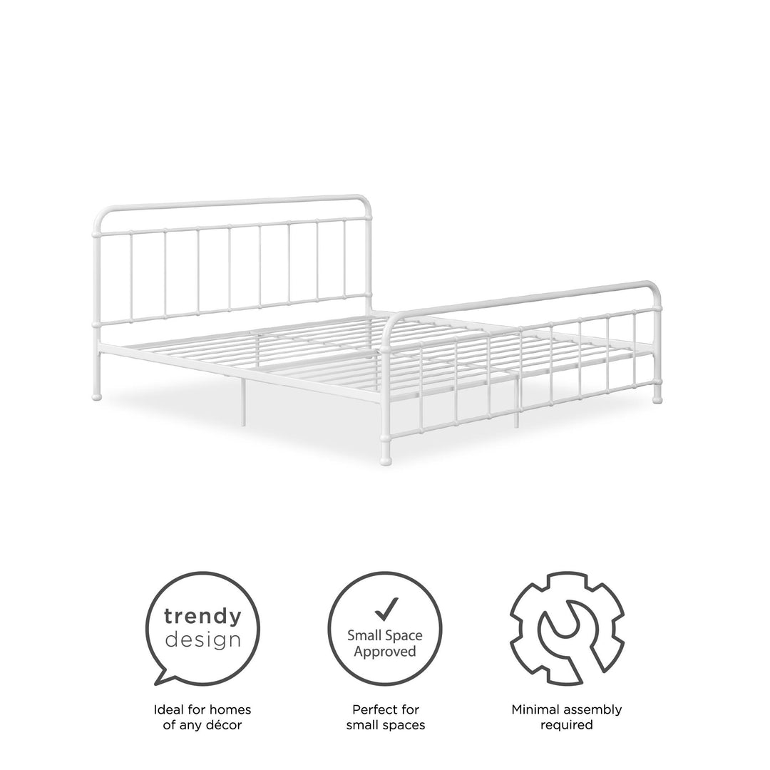 Brooklyn Metal Frame Iron Bed With Adjustable Height Base - White - King