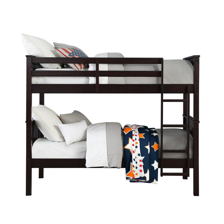 Dylan Twin over Twin Wooden Bunk Bed with Wood Slats -  Espresso