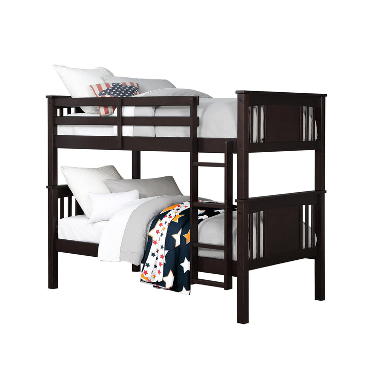 Dylan Wood Slats Wooden Twin over Twin Bunk Bed with -  Espresso