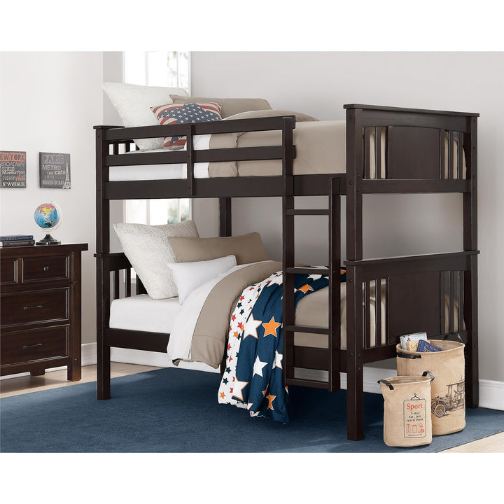Dylan with Wood Slats Wooden Twin over Twin Bunk Bed -  Espresso