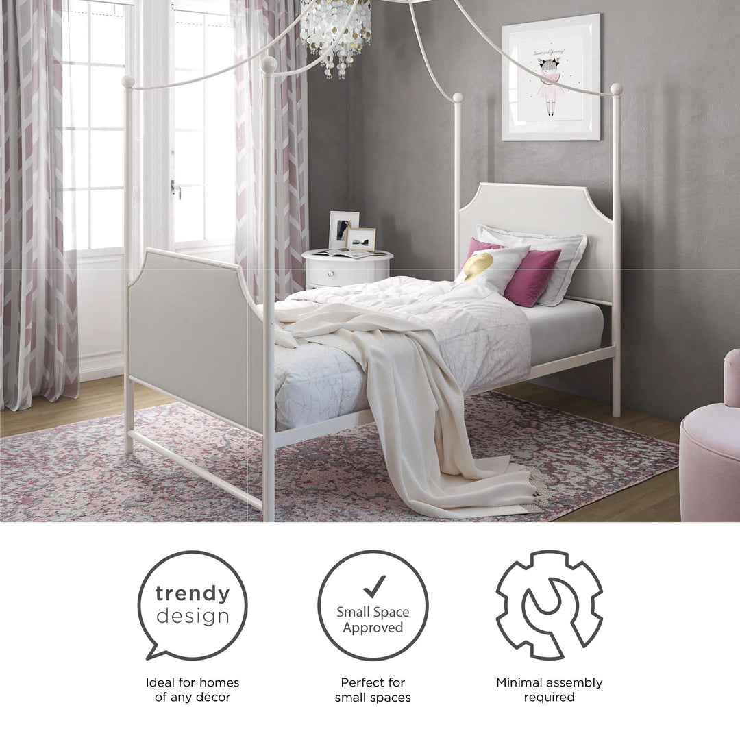 Monarch Hill Clementine Canopy Bed with Linen Headboard and Footboard - Off White - Twin