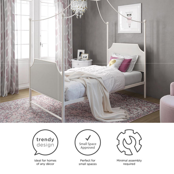Monarch Hill Clementine Canopy Bed with Linen Headboard and Footboard - Off White - Twin