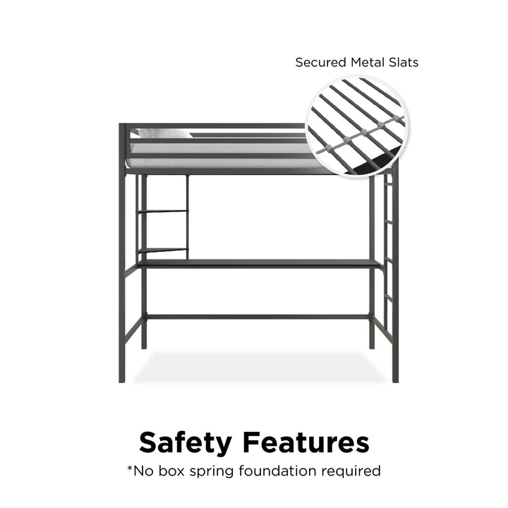 Maxwell Metal Twin Loft Bed with Desk & Shelves - Gray - Twin