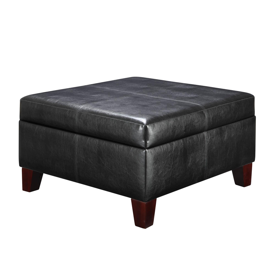 Faux Leather Storage Ottoman Square with Solid Wood Feet -  Espresso