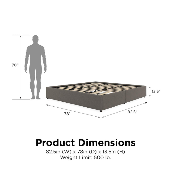 Maven Platform Bed with 2 Storage Drawers - Grey Linen - King