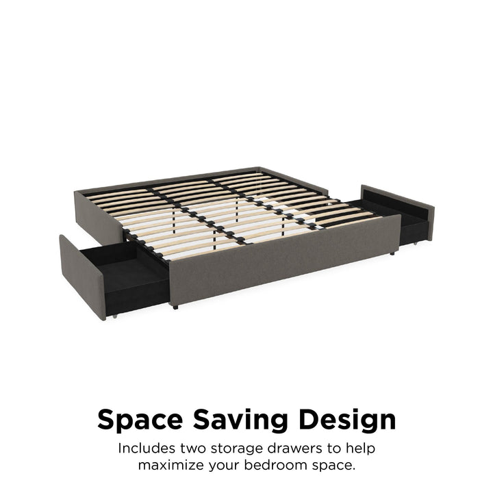 Maven Platform Bed with 2 Storage Drawers - Grey Linen - King