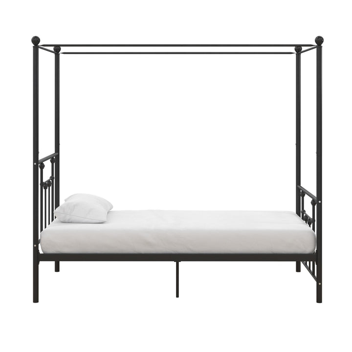 Metal Canopy Bed with Sturdy Slats -  Black  -  Twin