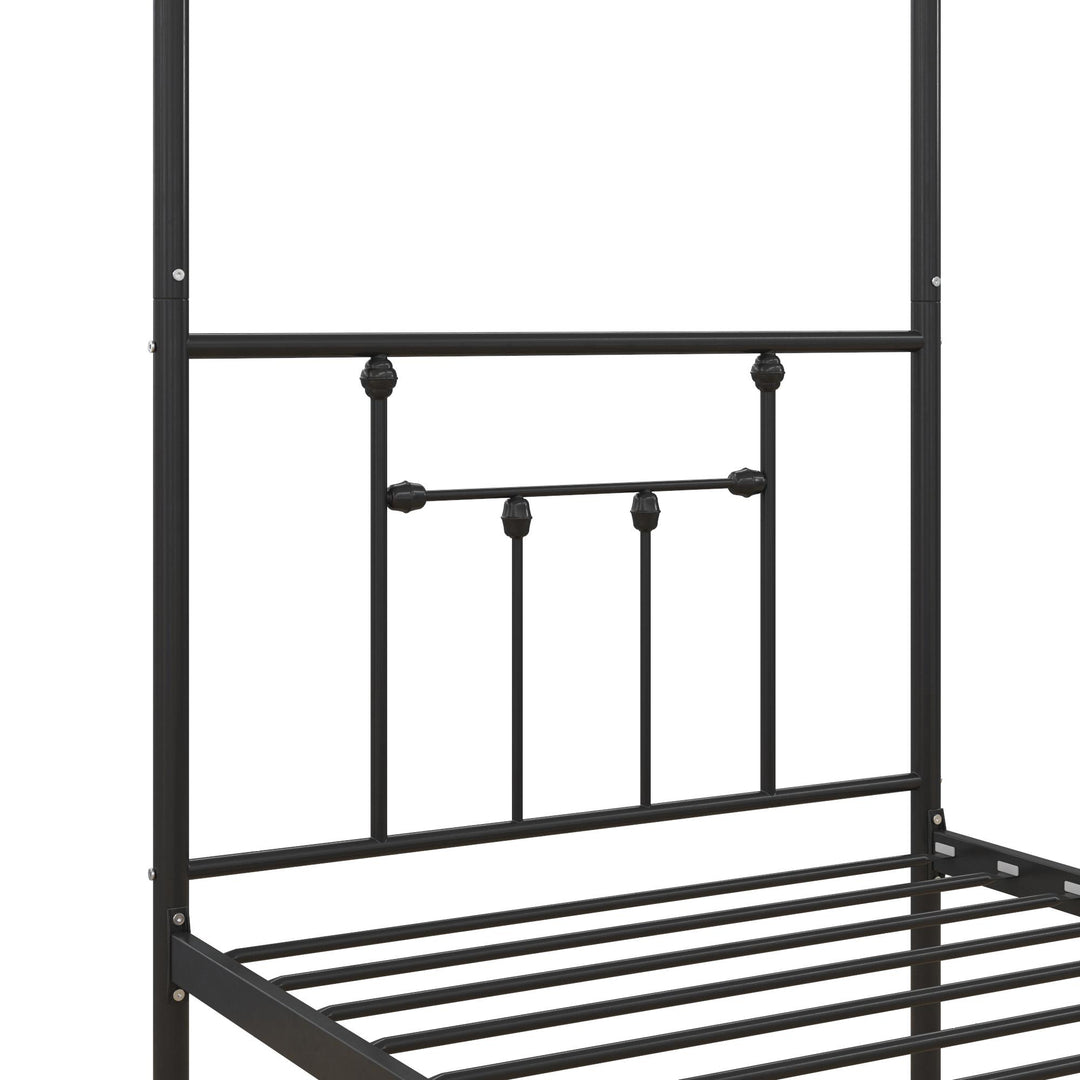Stylish Metal Canopy Bed with Slats -  Black  -  Twin