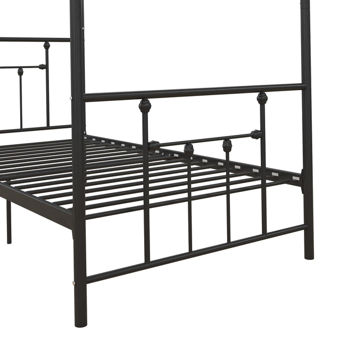 Canopy Bed with Metal Frame and Slats -  Black  -  Twin