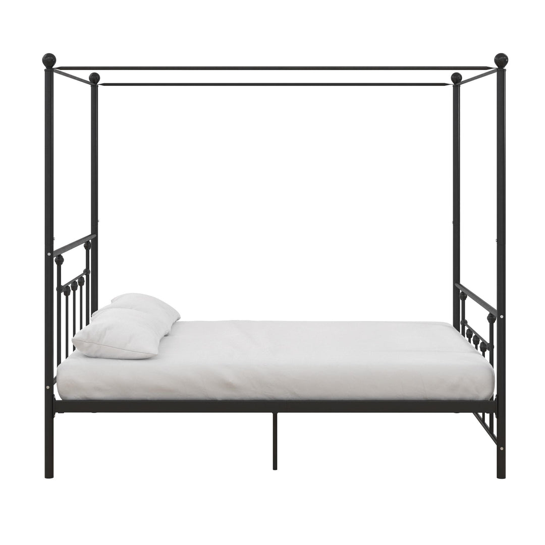 Metal Canopy Bed with Sturdy Slats -  Black  -  Queen