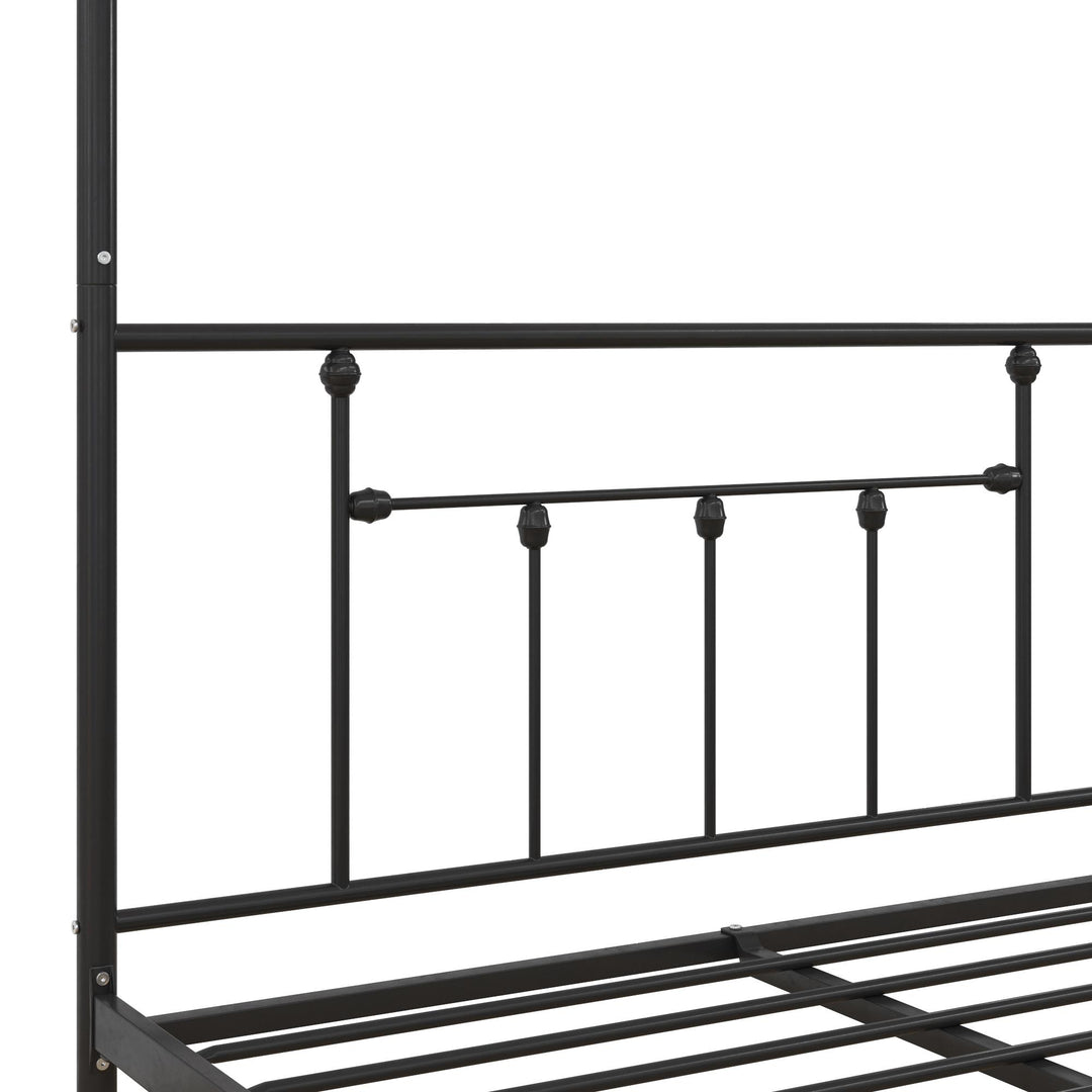 Stylish Metal Canopy Bed with Slats -  Black  -  Queen