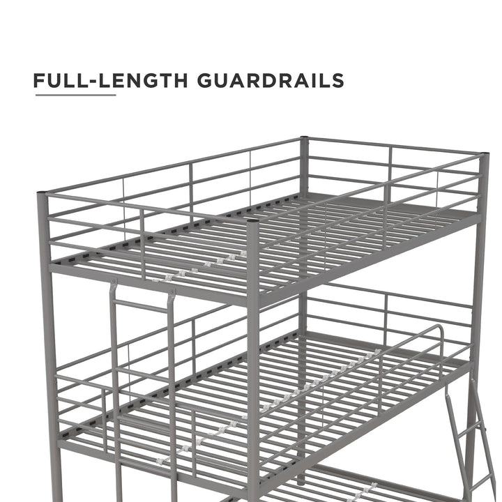 Everleigh Metal Triple Bunk Bed with Metal Slats and 2 Integrated Ladders - Silver - Twin-Over-Twin