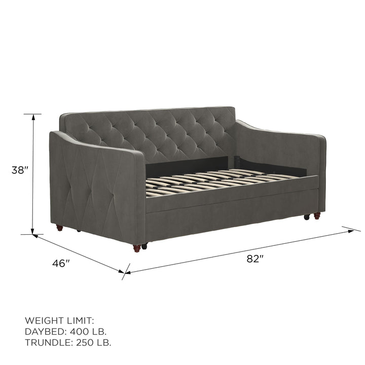 Vintage Daybed with Upholstered Twin Trundle for Small Spaces -  Grey 