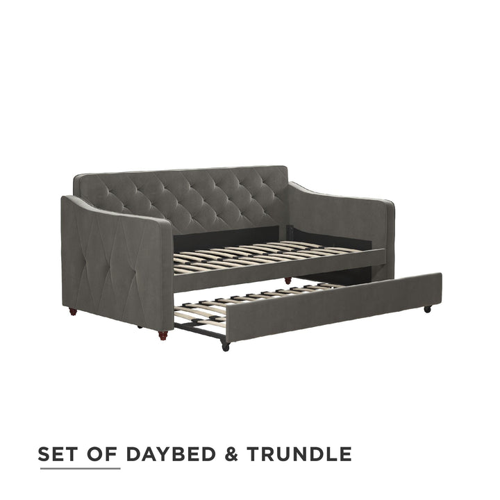 Durable and Functional Vintage Upholstered Daybed and Trundle Set -  Grey 