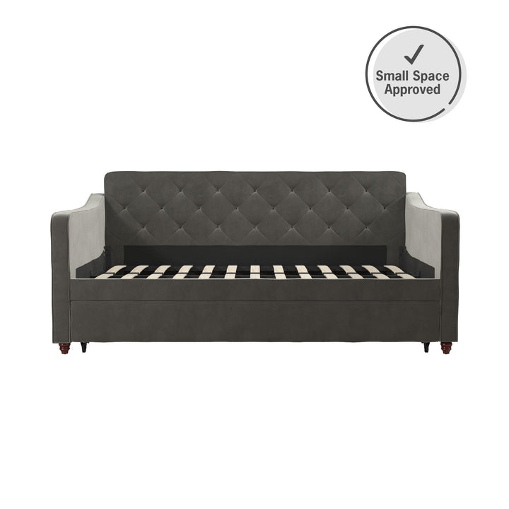 Easy to Assemble Vintage Daybed with Twin Upholstered Trundle -  Grey 