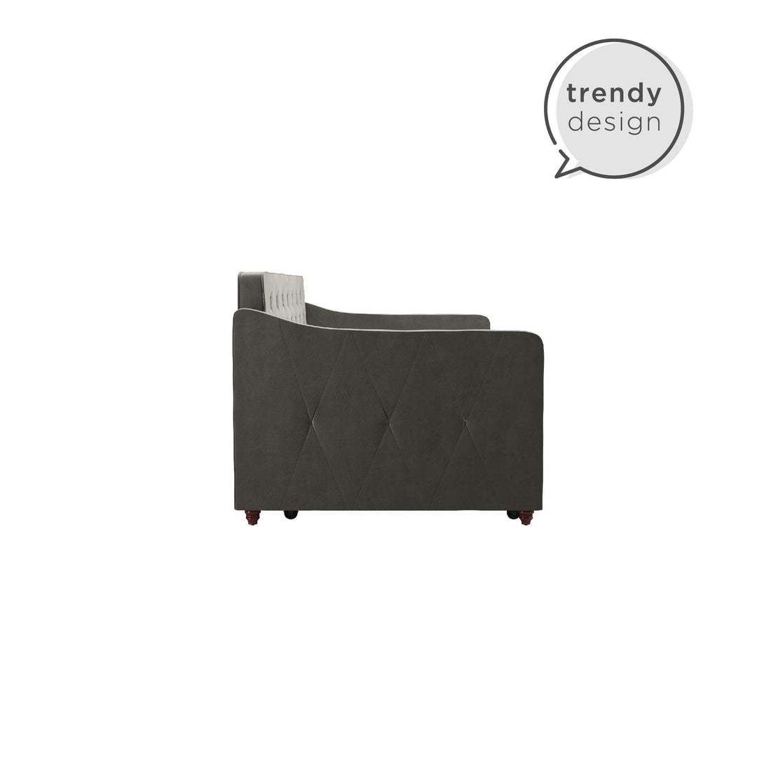 Modern and Stylish Upholstered Daybed with Vintage Twin Trundle -  Grey 