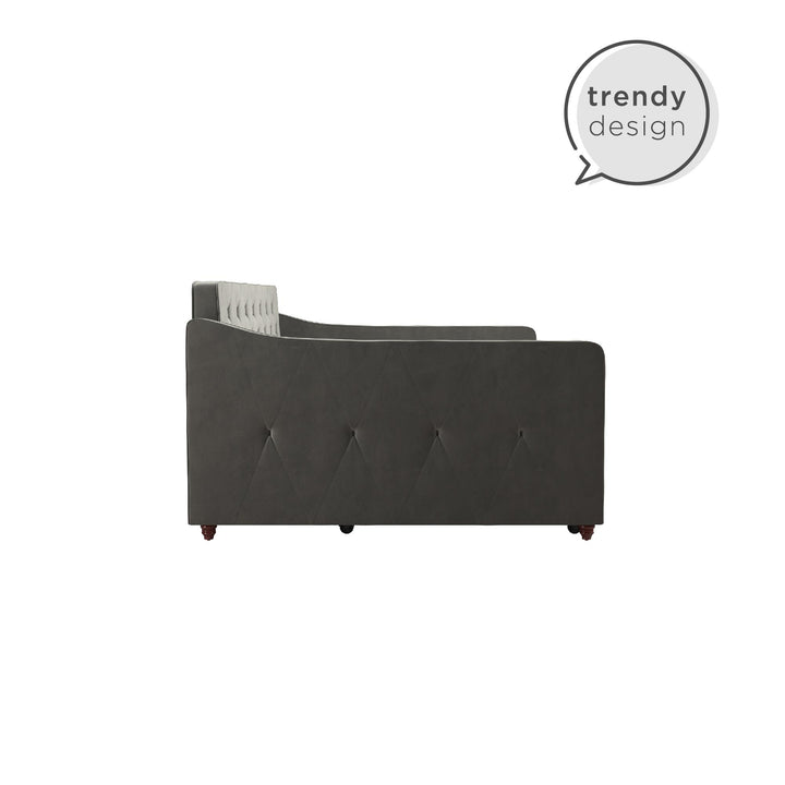 Modern and Organized Vintage Daybed with Upholstered Twin Trundle -  Grey 