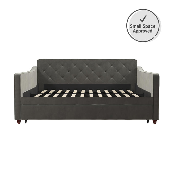 Functional and Durable Vintage Upholstered Daybed and Twin Trundle -  Grey 