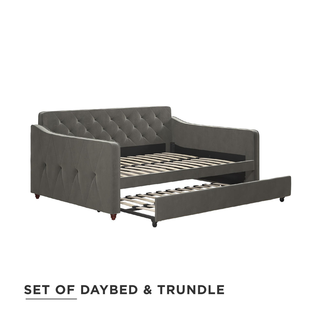 Space-efficient Vintage Upholstered Daybed and Twin Trundle for Small Room -  Grey 
