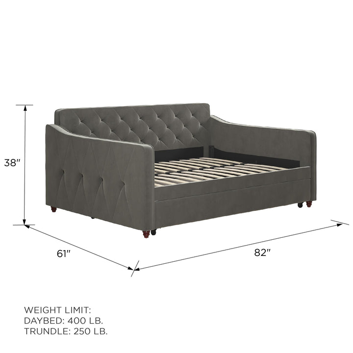 Stylish and Durable Vintage Upholstered Daybed with Trundle Set for Home Decor -  Grey 