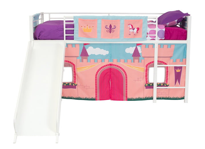 Girls loft bed with princess curtain -  Pink