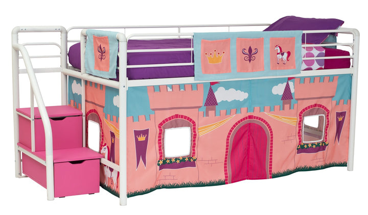 Castle design curtain set for children's bed -  Pink