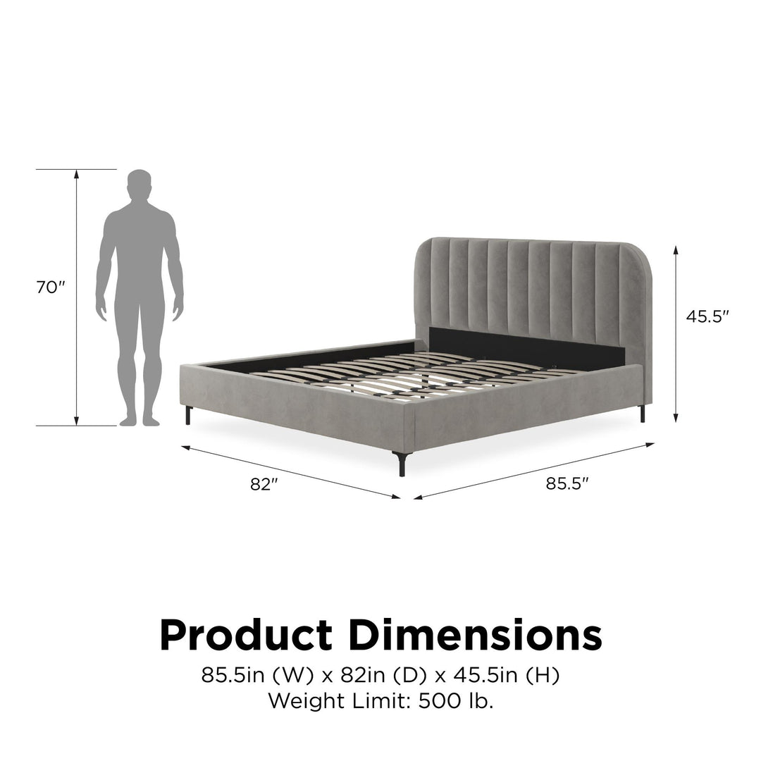 Bed with Wood Frame and Slats -  Light Gray  -  King