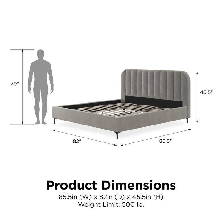 Callie Velvet Upholstered Bed with Wood Frame and Slats - Light Gray - King