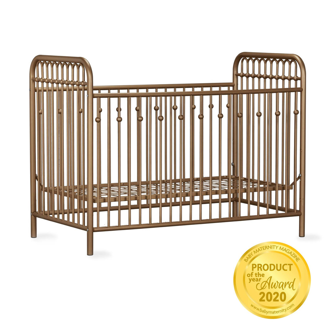 Stylish Metal Crib with 3 Height Adjustments -  Gold