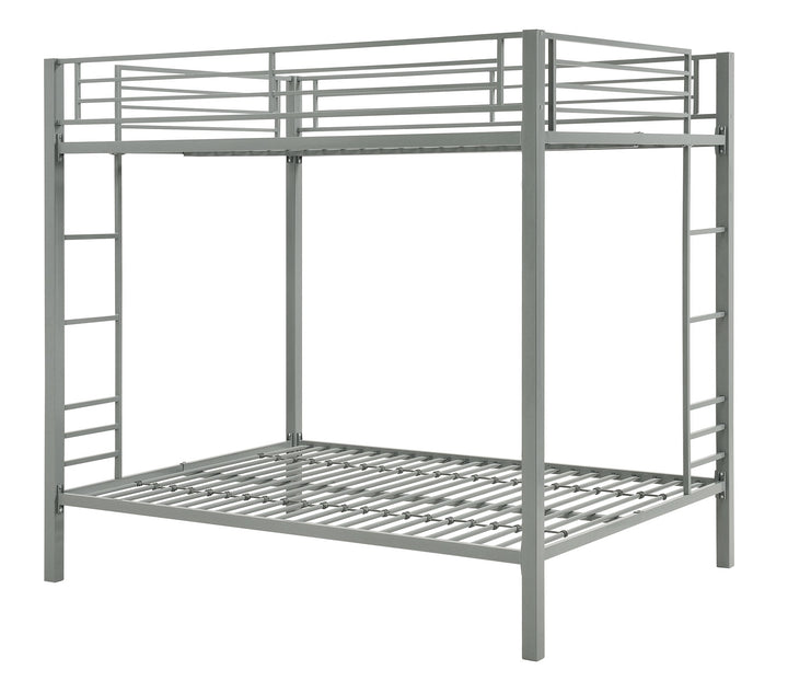 Full over Full Bunk Bed with Sturdy Metal Frame and Simple Design - Silver - Full-Over-Full