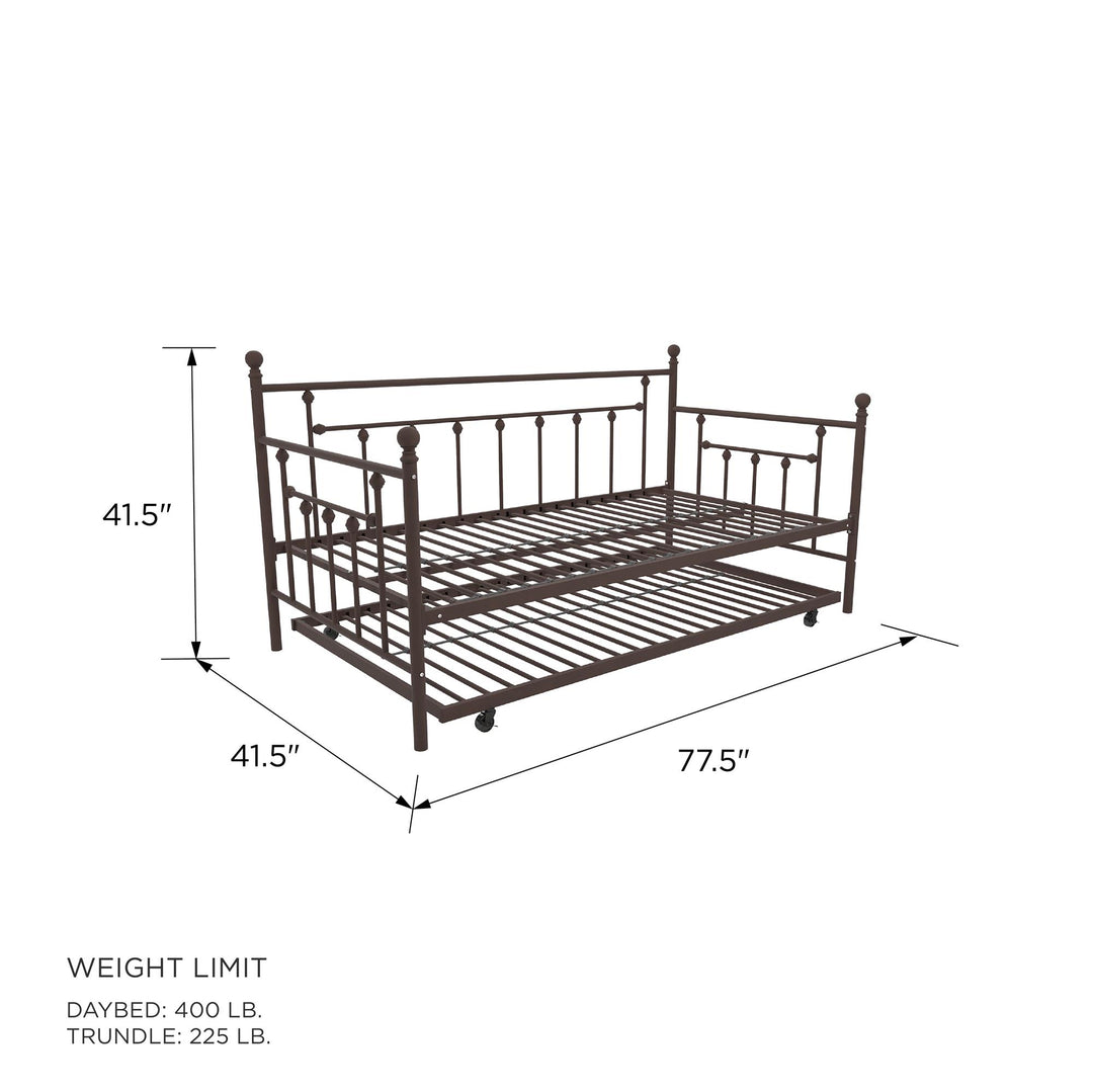 Manila Metal Daybed and Trundle Set with Sturdy Metal Frame and Slats - Bronze - Twin