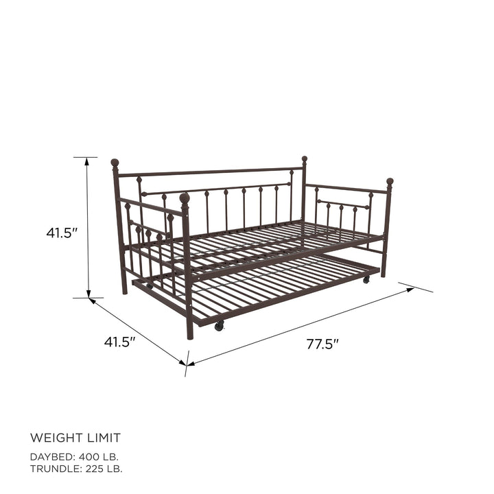 Manila Metal Daybed and Trundle Set with Sturdy Metal Frame and Slats - Bronze - Twin