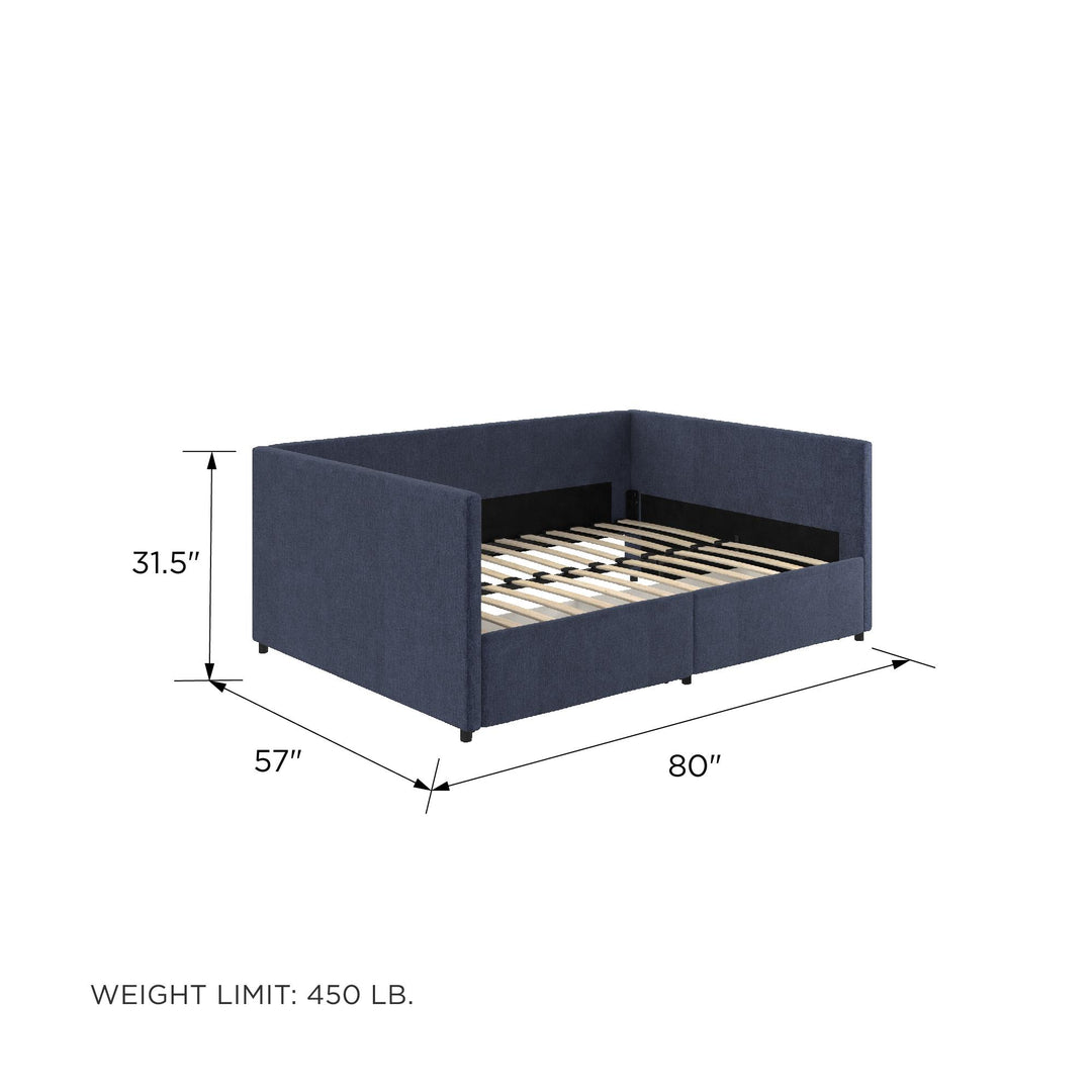 Upholstered Daybed with Wooden Slats and Storage Drawers - Blue Linen - Full