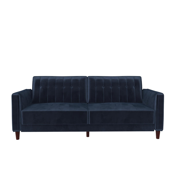 Pin Tufted Transitional Futon with Vertical Stitching and Button Tufting  -  Blue Velvet