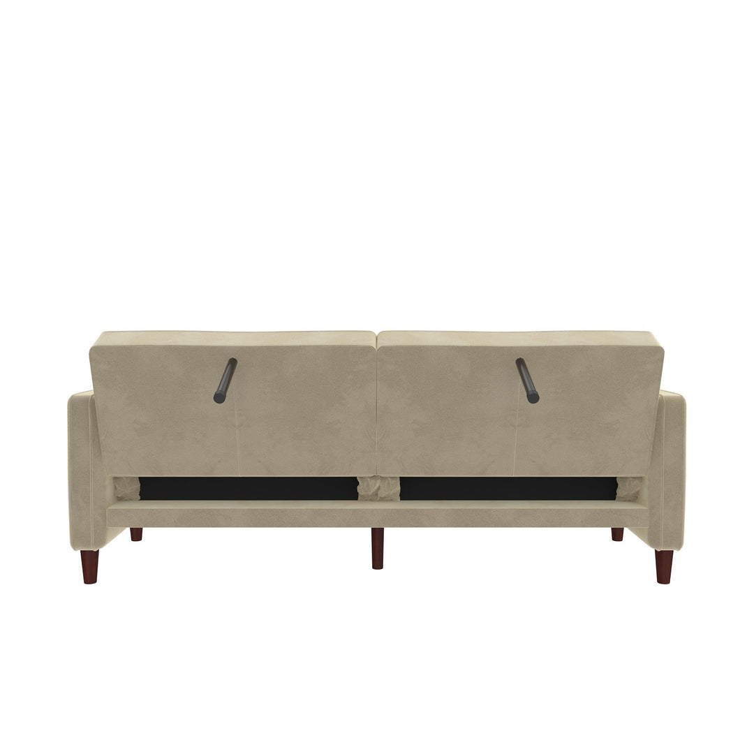 Pin Tufted Transitional Futon with Vertical Stitching and Button Tufting  -  Tan Velvet