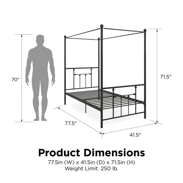 Manila Metal Frame Canopy Bed -  Black  -  Twin