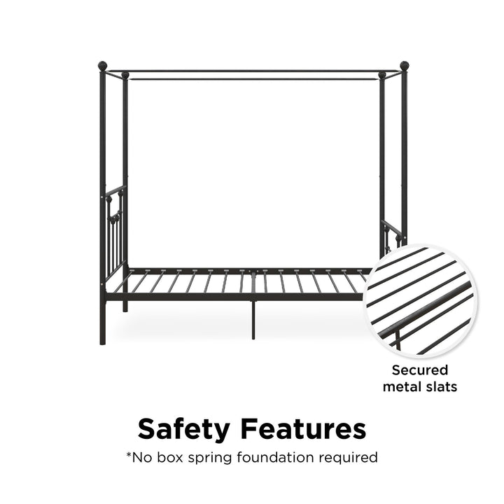 Metal Canopy Bed with Slats for Bedroom -  Black  -  Twin