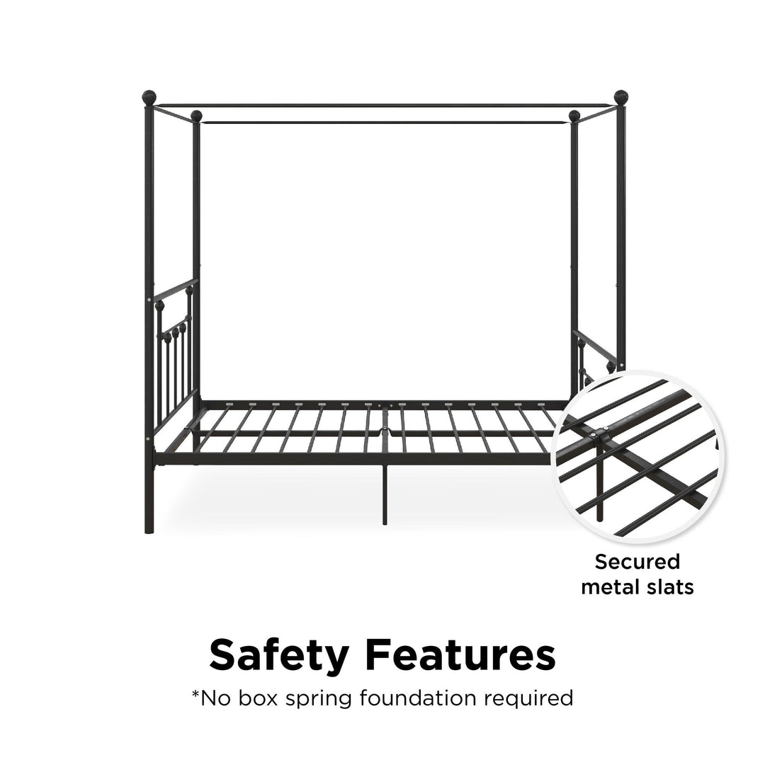 Metal Canopy Bed with Slats for Bedroom -  Black  -  Queen