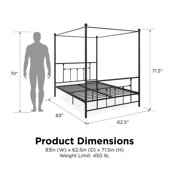 Manila Metal Frame Canopy Bed -  Black  -  Queen