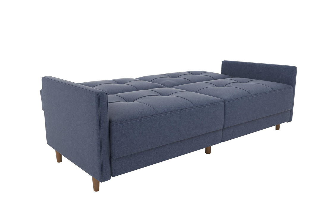 Tufted Futon with Upholstered Coils -  Navy Linen