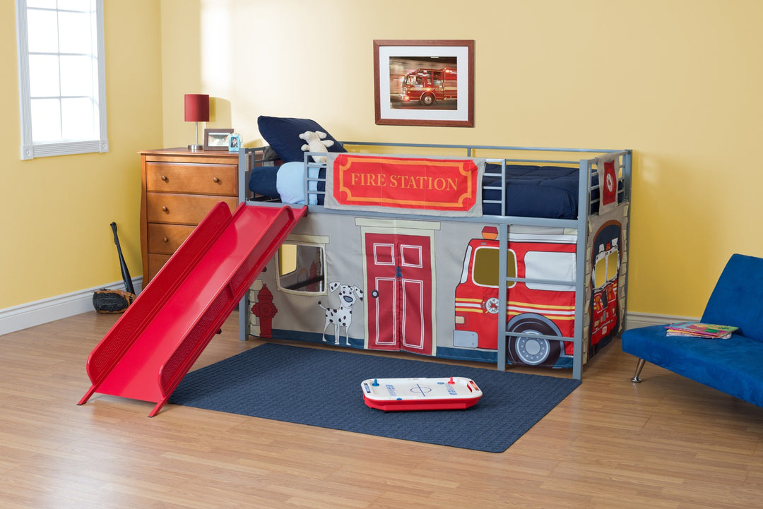 Fire truck themed curtains for loft beds -  Blue