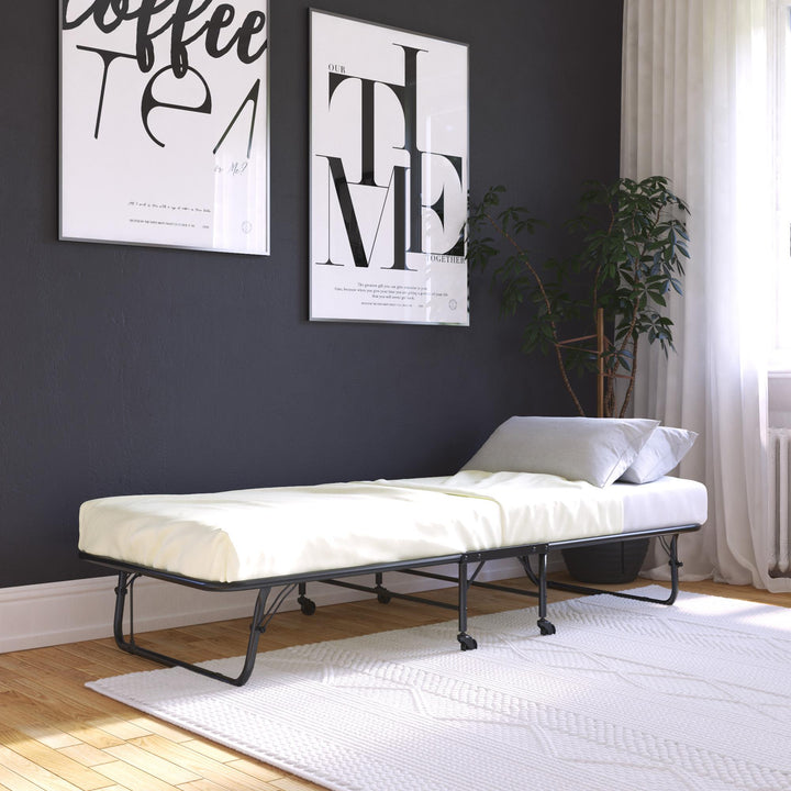 Levy Folding Guest Bed Cot with Metal Frame and 5 Inch Mattress - Black - Twin