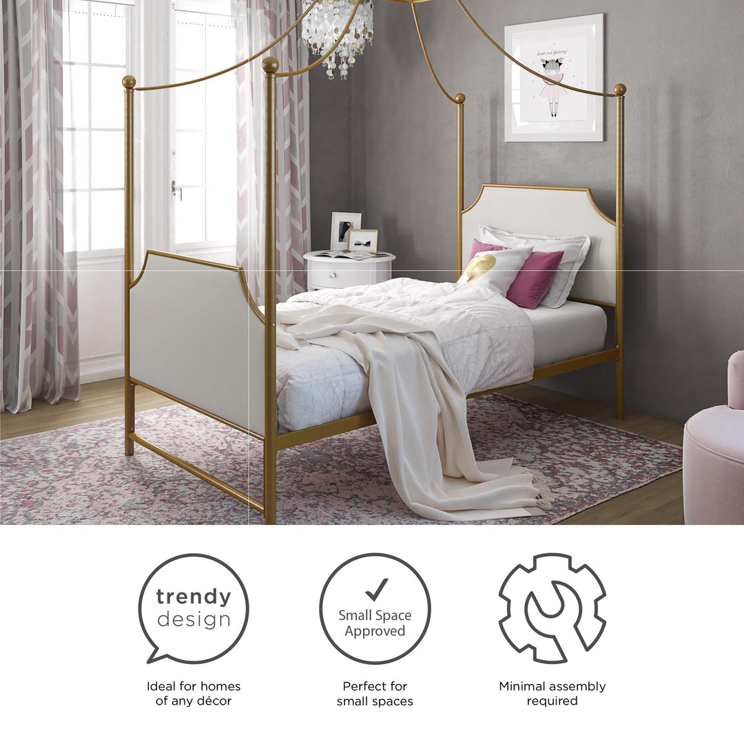 Monarch Hill Clementine Canopy Bed with Linen Headboard and Footboard - Gold - Twin